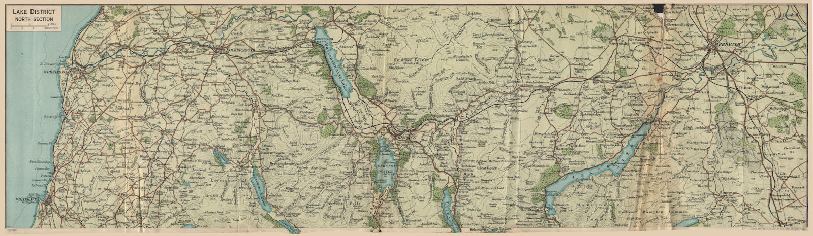LAKE DISTRICT NORTH Ullswater Keswick Derwent Water Bassenthwaite Lake 1939 map